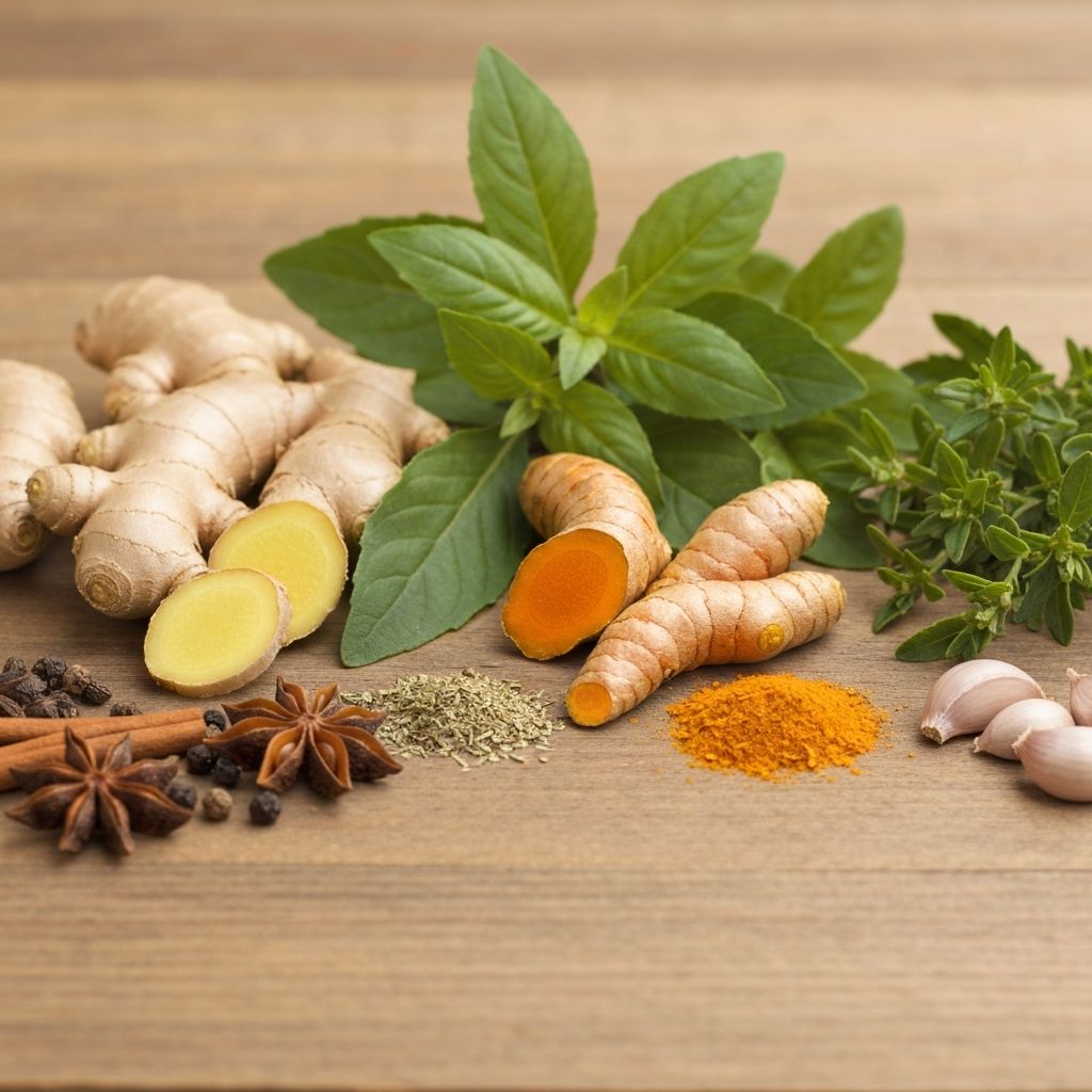 Fresh herbs and plant-based ingredients